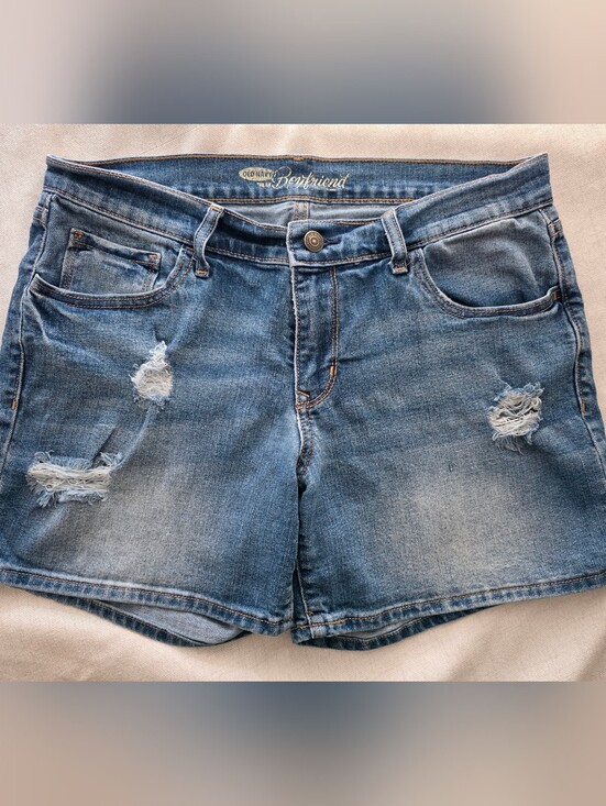Old Navy Pants - Old Navy Blue Distressed Boyfriend Jeans  Denim Shorts‎ Vintage Mid Rise Size 8